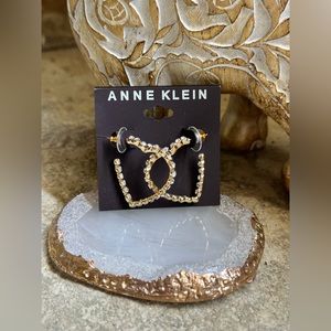 Anne Klein Gold Rhinestone Heart Hoop Earrings
